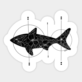 Floral Shark in Black and white Sticker